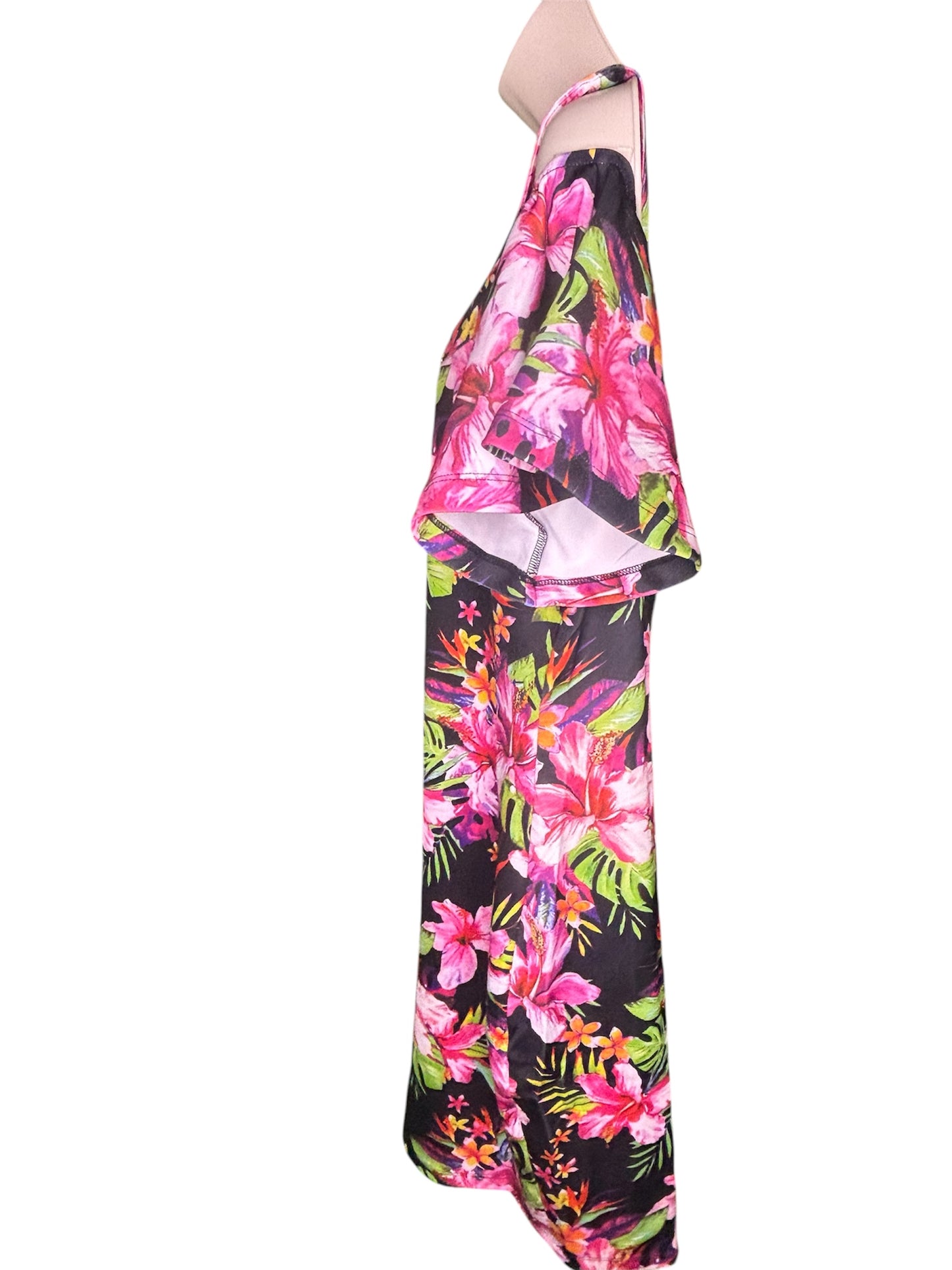Tropical Floral Cold-Shoulder Dress