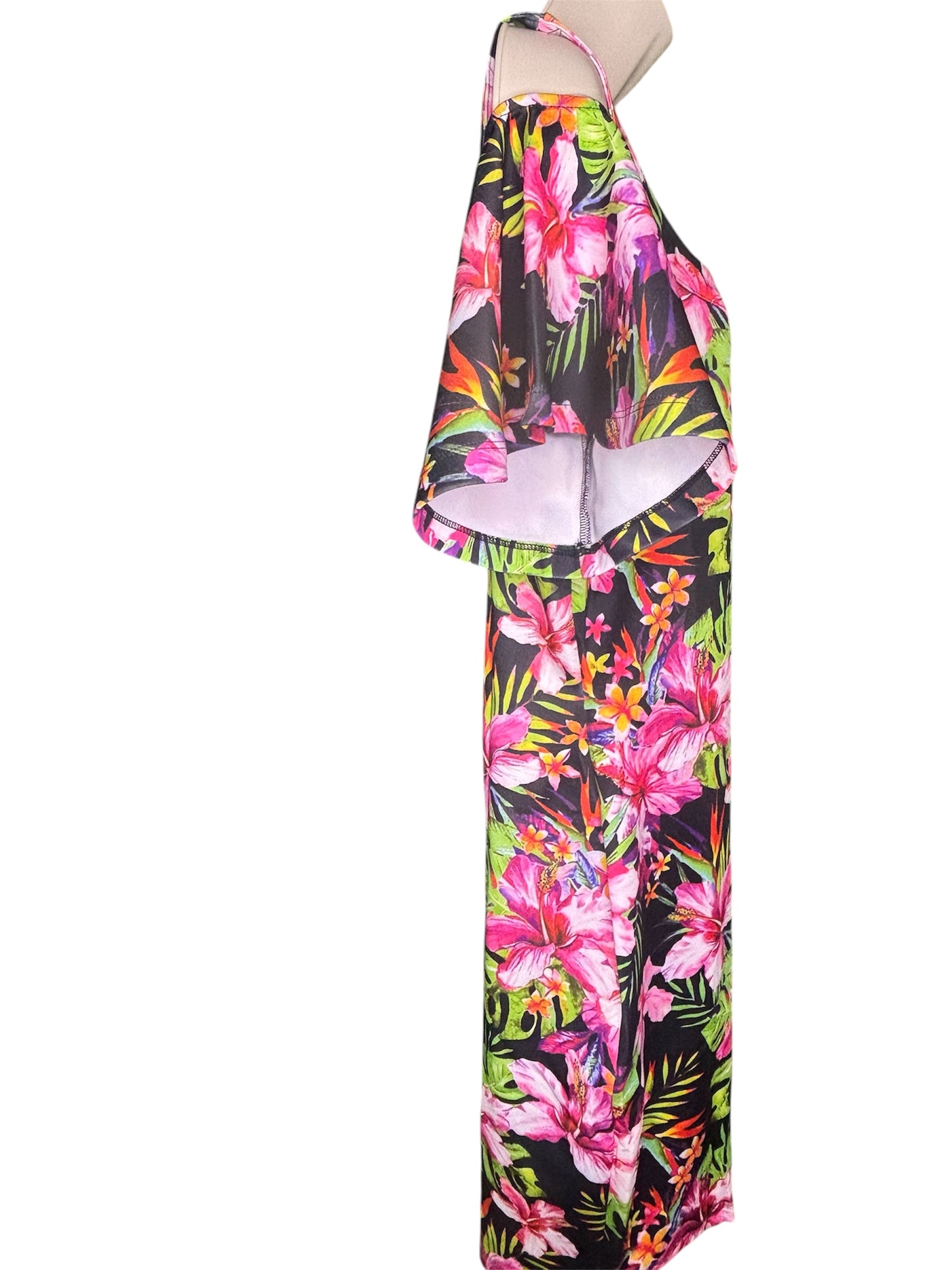 Tropical Floral Cold-Shoulder Dress