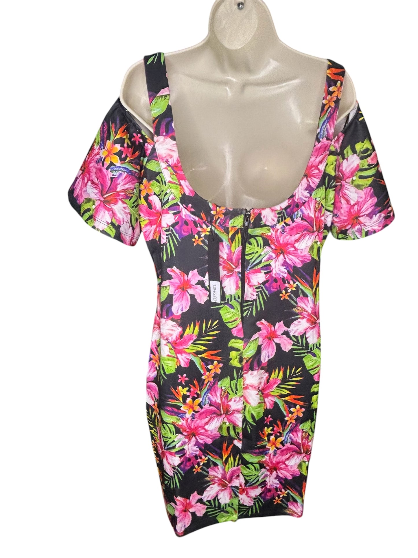 Tropical Floral Cold-Shoulder Dress
