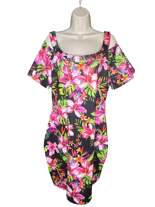 Tropical Floral Cold-Shoulder Dress