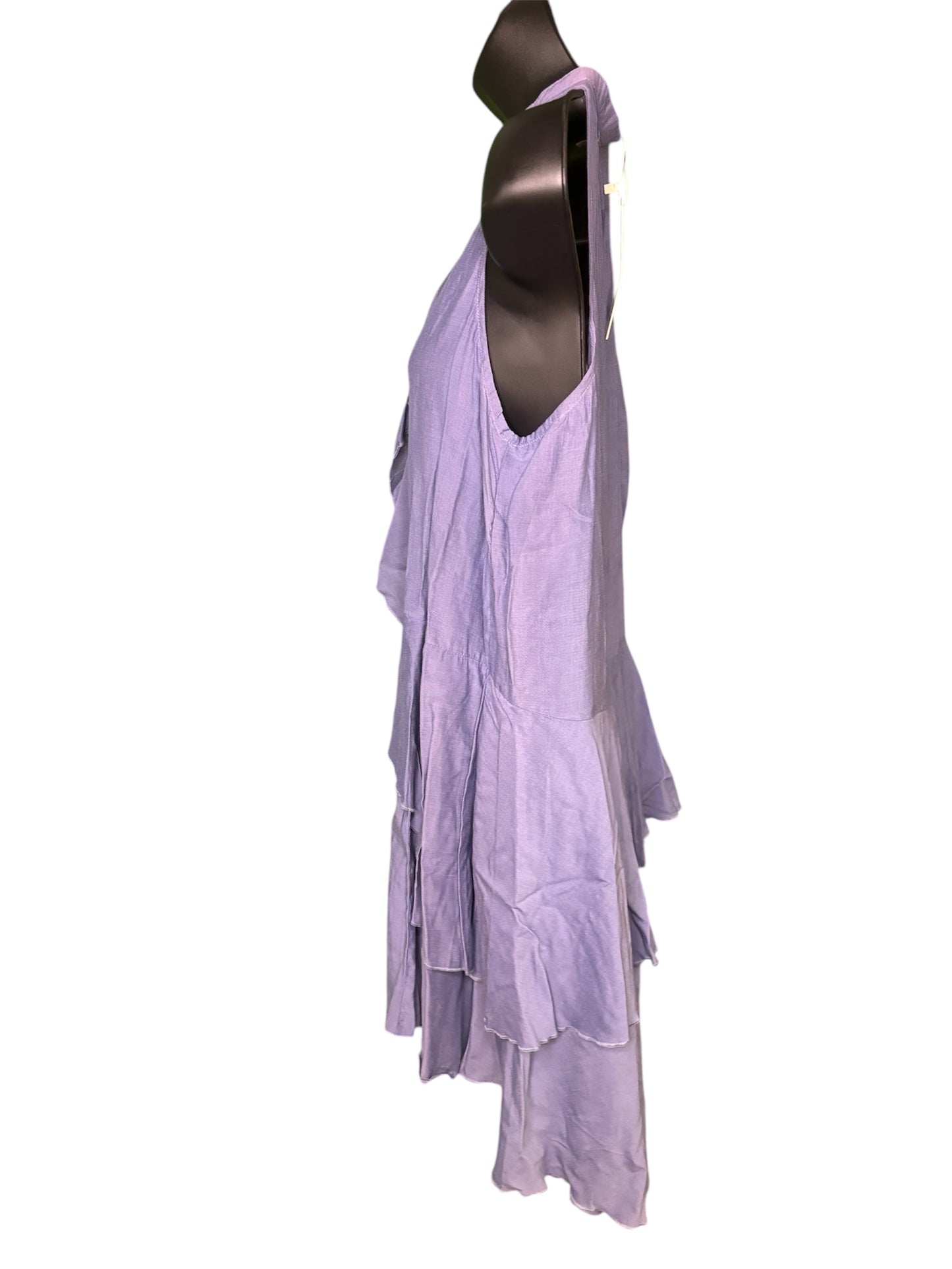 Flowy Lavender Ruffle-Trim Halter Dress