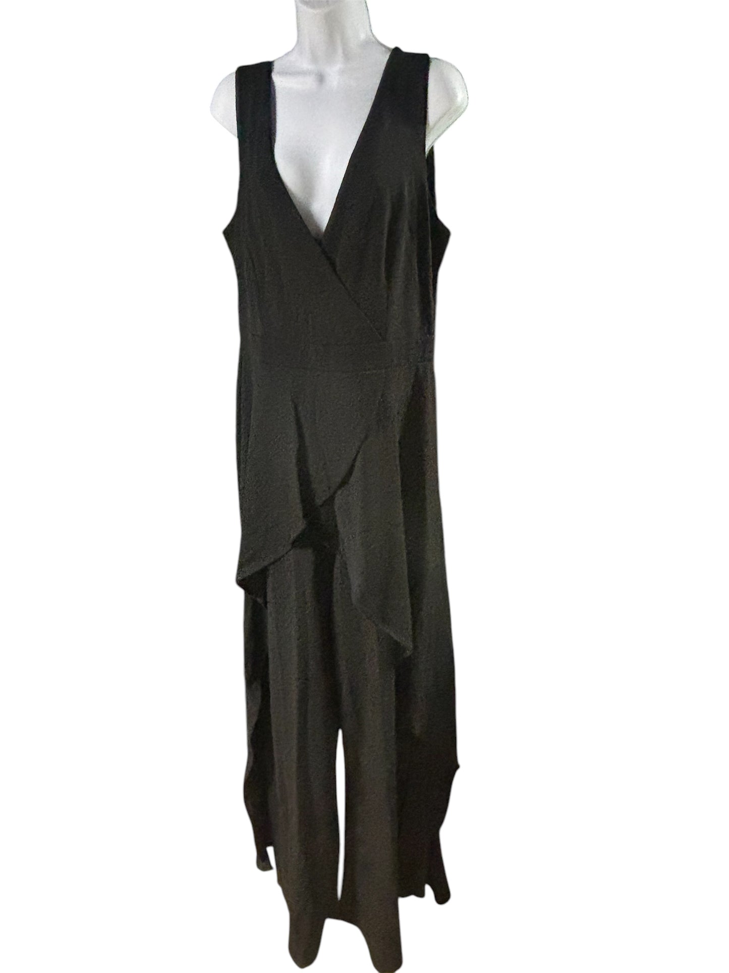 Elegant Black Asymmetrical Draped Jumpsuit